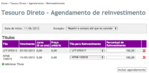 Agendamento de reinvestimento Agendamento de reinvestimento